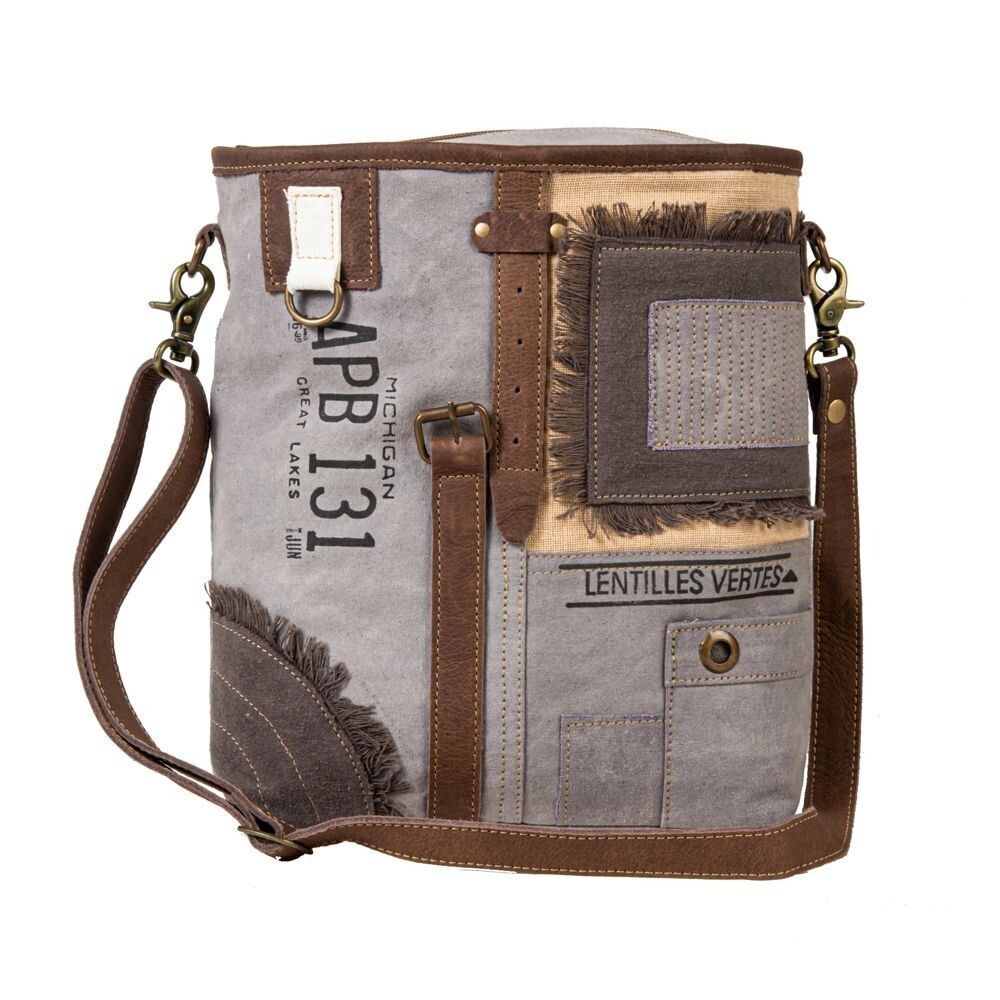 Myra Bag Handmade French Shoulder Bag Upcycled Canvas & Cowhide Leather